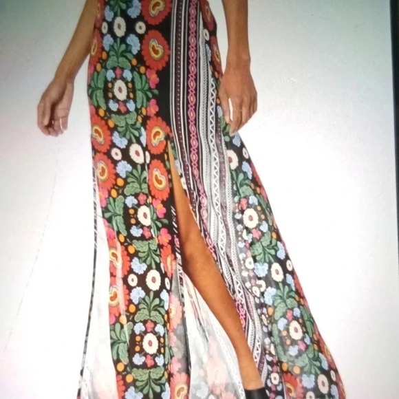 Show me your mumu mick double slit mexicali boho Hippie maxi skirt size small - Picture 1 of 8